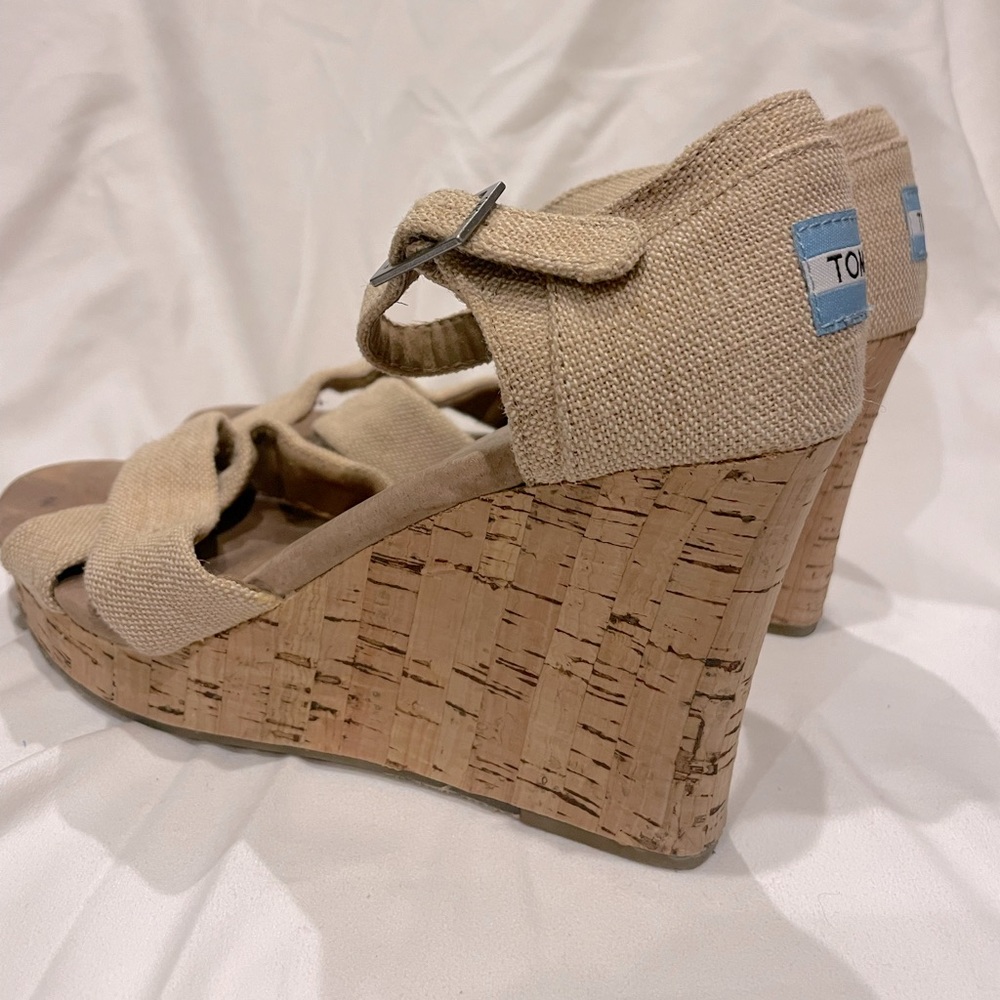 TOMS Cork Wedges, Tan, Women’s 8.5